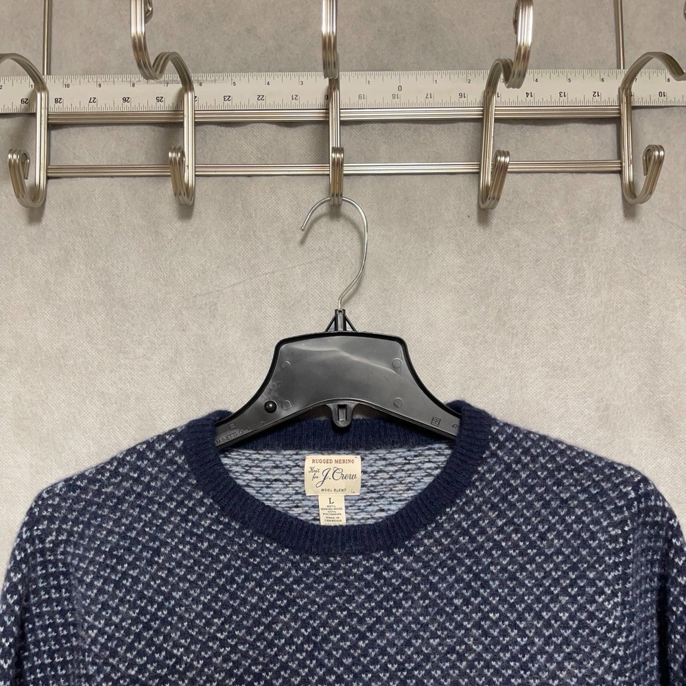 J Crew‎ Sweater Men L Geometric Knit Birds Eye Rugged Merino Wool Blend Crewneck